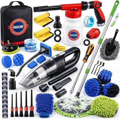 GASLIKE 50Pcs Car Wash Cleaning Kit, Car Wash Brush with Long Handle, Car Detailing kit - Wheel Drill Brush Set, Car Wash Mitt, Dirt Trap Car Cleaning Supplies for Tires, Wheels, Interior & Exterior in Saudi Arabia