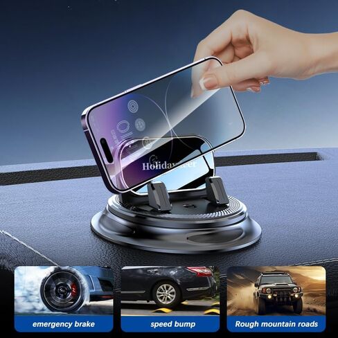 Holidaydeer قابل للدوران 360 درجة، حامل هاتف السيارة، حامل هاتف من السيليكون للوحة قيادة السيارة، حامل الهاتف الخلوي بدون استخدام اليدين للسيارة متوافق مع iPhone 16 15 14 13 12 Pro Max جميع الهواتف الذكية in Kuwait