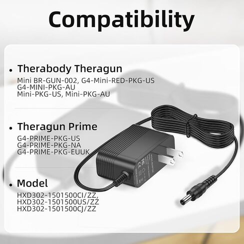 Charger for Theragun Massage Gun Compatible with Therabody Theragun Mini 1.0 / Prime G4,15V AC Replacement Power Adapter Supply Cord in Saudi Arabia