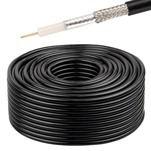 MOOOKEERF RG6 Coaxial Cable 200FT, 18 AWG 75 Ohm RG6 Dual Shield Cable with Pure Copper Conductor for Broadcast, Satellite, and Cellular Applications,Black in Saudi Arabia