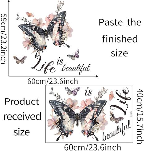 Personalized Black Butterfly Wall Stickers, sacinora DIY Butterflies Art Wall Decals Life is Beautiful Removable Vinyl Peel and Stick for Living Room Bedroom Nursery Home Decorations in Saudi Arabia