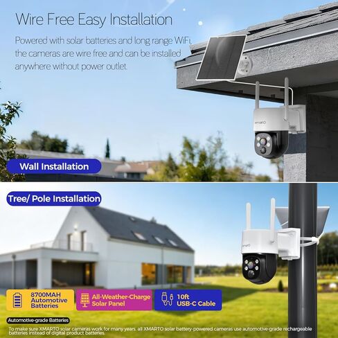 [Night Color] XMARTO 10CH 8Pcs 2K HD Wireless Solar Security Camera System with Starlight Color Night Vision, PTZ Control, Long Range WiFi6, HDMI View on Monitor, 0 Monthly Fee, 64GB Micro SD in Saudi Arabia