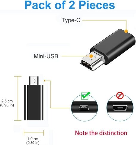 محول USB C إلى Mini USB (2 حزمة)، النوع C (أنثى) إلى Mini USB 2.0 (ذكر) موصل تحويل متوافق مع الكاميرات الرقمية والكمبيوتر ونظام تحديد المواقع in Saudi Arabia