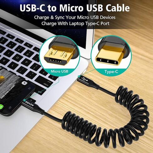 AGVEE 3ft Coiled USB-C to Micro USB Charger Cable [USB-IF Certified] 2A Fast Charging Data Sync Cord for Xbox One PS4 Controller, Kindle, Old Android Phone, Black in Saudi Arabia