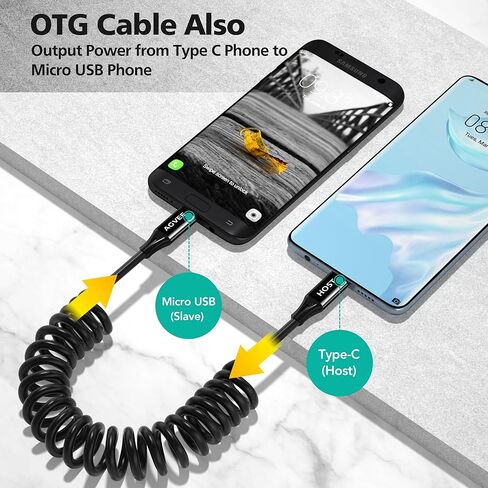 AGVEE 3ft Coiled USB-C to Micro USB Charger Cable [USB-IF Certified] 2A Fast Charging Data Sync Cord for Xbox One PS4 Controller, Kindle, Old Android Phone, Black in Saudi Arabia