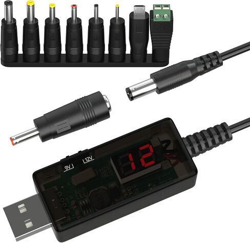 DROK LED Display USB to 12V Adapter - DC Voltage Regulator Adjustable 5V to 9V/12V Boost Converter, Step Up Converter with 8 DC Plug and USB Adapter in Saudi Arabia