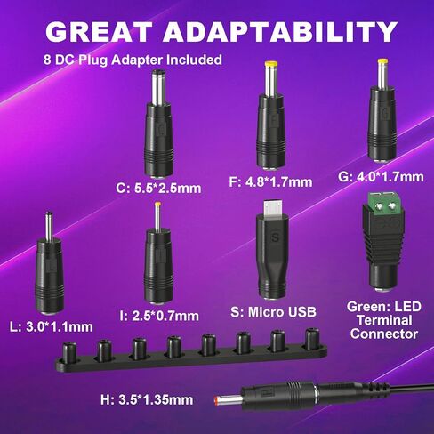 DROK LED Display USB to 12V Adapter - DC Voltage Regulator Adjustable 5V to 9V/12V Boost Converter, Step Up Converter with 8 DC Plug and USB Adapter in Saudi Arabia
