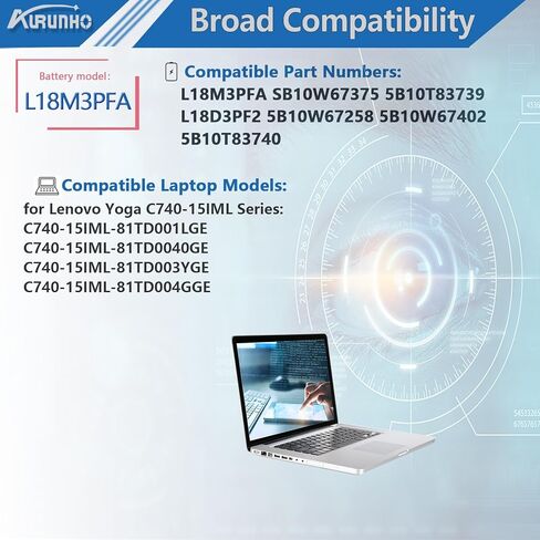 L18M3PFA L18D3PF2 60.3Wh استبدال بطارية الكمبيوتر المحمول لينوفو اليوغا C740-15IML 81TD C740-15IML-81TD001LGE C740-15IML-81TD0040GE C740-15IML-81TD003YGE سلسلة الكمبيوتر المحمول SB10W67375 11.52V in Kuwait
