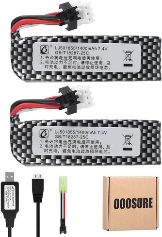 2 قطعة 7.4 فولت 1400 مللي أمبير 25C 501855 بطاريات Lipo Airsoft Gun مع كابل شحن 2S وSM2P إلى Mini Tamiya Switch Cable لبنادق هلام Airsoft استبدال البطارية لـ STD-X2 (قطعتان) in Kuwait
