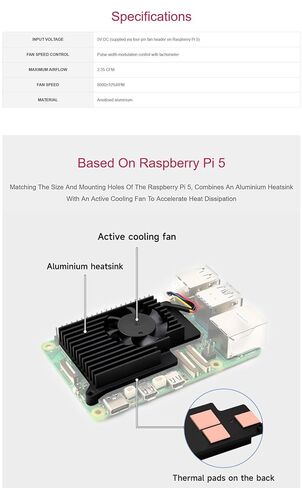 Active Cooler Fan Compatible with Raspberry Pi 5, Aluminium Heatsink, with Thermal Pads @XYGStudy (Pi5-Active-Cooler-A) in Saudi Arabia