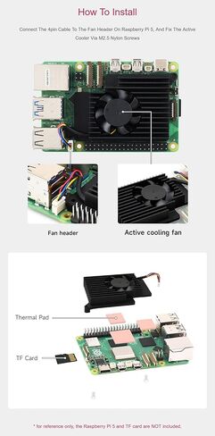 Active Cooler Fan Compatible with Raspberry Pi 5, Aluminium Heatsink, with Thermal Pads @XYGStudy (Pi5-Active-Cooler-A) in Saudi Arabia