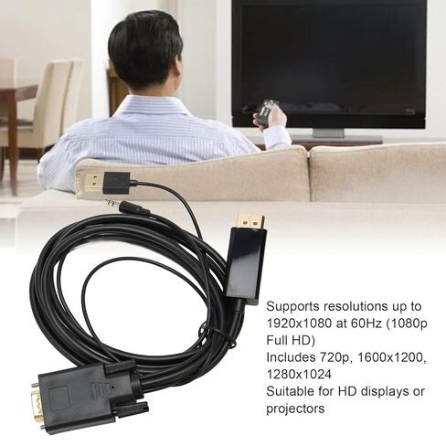 كابل VGA إلى محول، كابل محول فيديو VGA إلى HD متوافق مع 1920x1080 60 هرتز متوافق مع الأجهزة ذات منافذ واجهة الوسائط المتعددة عالية الدقة in Kuwait
