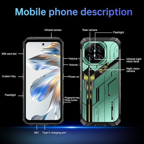 MMY 32+1TB Rugged Armor Unlocked Cell Phone,Smartphone 6.99" HD 68+108MP Night Vision Photography 22000mAh AI Unlocked Phone,Face ID/Fingerprint Unlock/Underwater-Night-Photo/Dual SIM/5G/NFC(Green-B) in Saudi Arabia