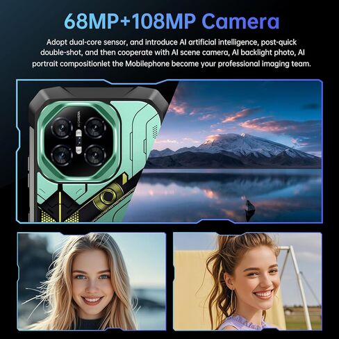MMY 32+1TB Rugged Armor Unlocked Cell Phone,Smartphone 6.99" HD 68+108MP Night Vision Photography 22000mAh AI Unlocked Phone,Face ID/Fingerprint Unlock/Underwater-Night-Photo/Dual SIM/5G/NFC(Green-B) in Saudi Arabia