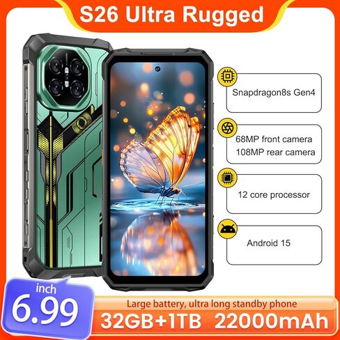 MMY 32+1TB Rugged Armor Unlocked Cell Phone,Smartphone 6.99" HD 68+108MP Night Vision Photography 22000mAh AI Unlocked Phone,Face ID/Fingerprint Unlock/Underwater-Night-Photo/Dual SIM/5G/NFC(Green-B) in Saudi Arabia