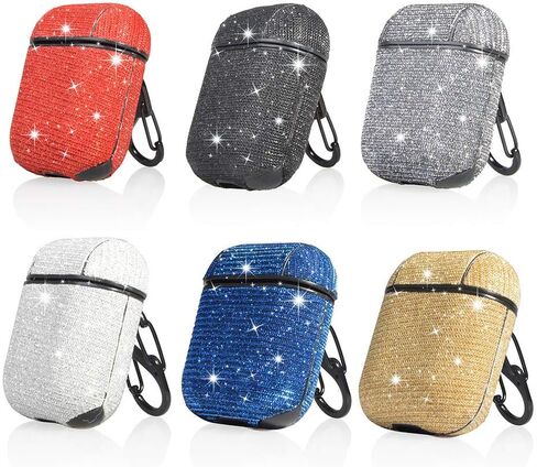 غطاء حافظة جلدي واقي لسماعات AirPods من Bling Glitter لمجموعة ملحقات AirPods للنساء والأطفال لعلبة شحن AirPods 1st/2nd، أحمر in Saudi Arabia