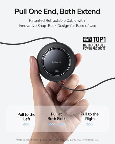 كابل USB C قابل للسحب من Baseus، كابل شحن سريع متعدد 100 وات 2 في 1 USBC إلى USBC، 5 إعدادات مسبقة الطول، سلك شاحن 4 أقدام 5A من النوع C لهاتف iPhone 17 Pro/Plus/Max، Galaxy S24/S23، iPad Pro، الكمبيوتر اللوحي in Kuwait