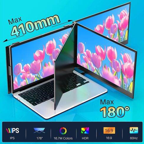14" Laptop Screen Extender Ultra-Thin, Lightweight Portable Dual Laptop Monitor Extender with Speaker, FHD 1080P Travel Display, Plug & Play, HDMI/USB-A/Type-C for Laptops, Works with Win/Mac/Android in Saudi Arabia