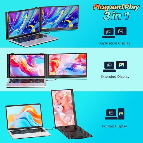 14" Laptop Screen Extender Ultra-Thin, Lightweight Portable Dual Laptop Monitor Extender with Speaker, FHD 1080P Travel Display, Plug & Play, HDMI/USB-A/Type-C for Laptops, Works with Win/Mac/Android in Saudi Arabia