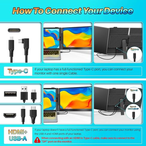 14" Laptop Screen Extender Ultra-Thin, Lightweight Portable Dual Laptop Monitor Extender with Speaker, FHD 1080P Travel Display, Plug & Play, HDMI/USB-A/Type-C for Laptops, Works with Win/Mac/Android in Saudi Arabia
