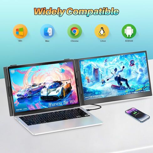 14" Laptop Screen Extender Ultra-Thin, Lightweight Portable Dual Laptop Monitor Extender with Speaker, FHD 1080P Travel Display, Plug & Play, HDMI/USB-A/Type-C for Laptops, Works with Win/Mac/Android in Saudi Arabia