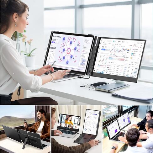 14" Laptop Screen Extender Ultra-Thin, Lightweight Portable Dual Laptop Monitor Extender with Speaker, FHD 1080P Travel Display, Plug & Play, HDMI/USB-A/Type-C for Laptops, Works with Win/Mac/Android in Saudi Arabia