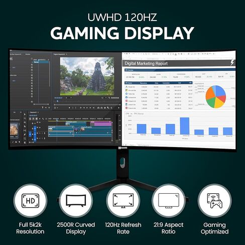 شاشة 40 بوصة فائقة العرض 5K2K | 5120×2160 IPS، 120 هرتز، HDR، سطوع 450 شمعة في المتر المربع، نسبة عرض إلى ارتفاع 21:9، DP 1.4 وHDMI 2.1 | شاشة كبيرة للألعاب والمكتب وتعدد المهام وإنشاء المحتوى in Saudi Arabia