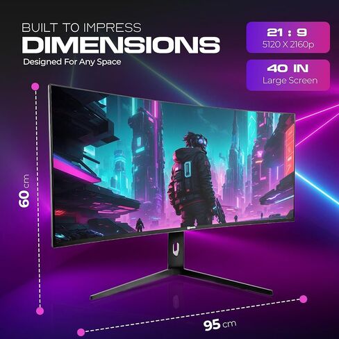 شاشة 40 بوصة فائقة العرض 5K2K | 5120×2160 IPS، 120 هرتز، HDR، سطوع 450 شمعة في المتر المربع، نسبة عرض إلى ارتفاع 21:9، DP 1.4 وHDMI 2.1 | شاشة كبيرة للألعاب والمكتب وتعدد المهام وإنشاء المحتوى in Saudi Arabia