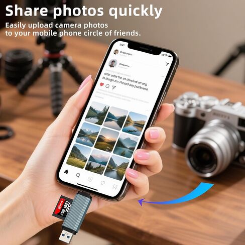 USB C USB إلى قارئ بطاقات SD لهاتف Iphone17 16 15 Pro Max محول (2 في 2) عصا ذاكرة Micro SD ملحقات الكمبيوتر كاميرا TF Flash Drive Hub PC منفذ محول لأجهزة Apple لأجهزة Ipad المتوافقة مع Samsung in Saudi Arabia