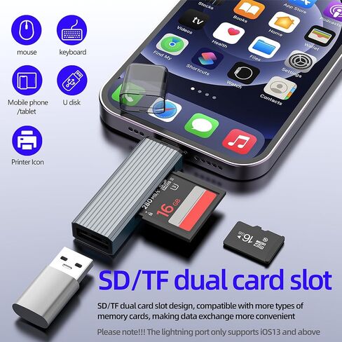 قارئ بطاقة SD للكاميرا الرقمية لهاتف Iphone 14 13 Pro (3in1) محول Lightning إلى USB TF ذاكرة محول كابل محرك فلاش معتمد من Apple لأجهزة Ipad Lighting OTG Plug Hub وملحقات منفذ نقل البيانات in Kuwait