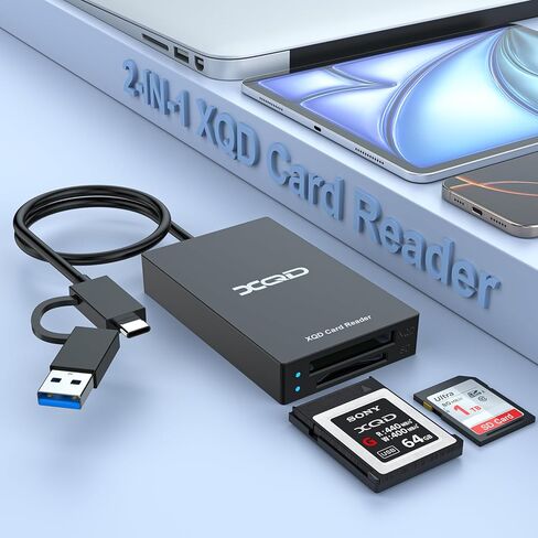 قارئ بطاقات USB C XQD/SD لهاتف iPhone 15/iPad، قارئ بطاقات ذاكرة متعدد الفتحات 2 في 1 USB/Type C ثنائي الفتحات، قارئ USB3.0 لسلسلة Sony G/M، Lexar 2933x/1400x USB Mark XQD، SD/SDHC لأجهزة Apple/Windows/Mac/Android in Saudi Arabia