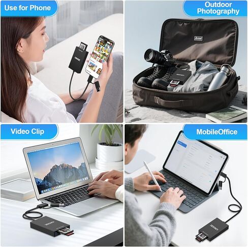 قارئ بطاقات USB C XQD/SD لهاتف iPhone 15/iPad، قارئ بطاقات ذاكرة متعدد الفتحات 2 في 1 USB/Type C ثنائي الفتحات، قارئ USB3.0 لسلسلة Sony G/M، Lexar 2933x/1400x USB Mark XQD، SD/SDHC لأجهزة Apple/Windows/Mac/Android in Saudi Arabia