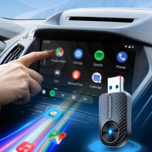 Carbon Fiber Wireless CarPlay Adapter, 2-in-1 CarPlay & Android Auto Dongle, Plug-and-Play Mini Adapter, with USB-C Converter, for Factory Wired CarPlay Vehicles in Saudi Arabia