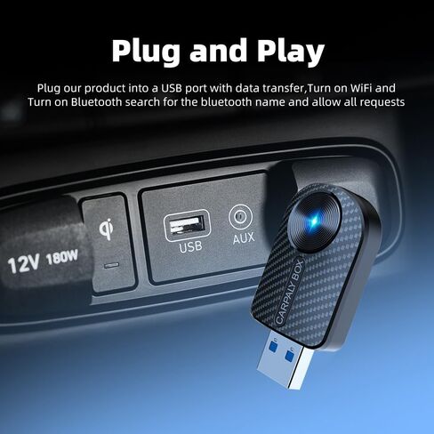 Carbon Fiber Wireless CarPlay Adapter, 2-in-1 CarPlay & Android Auto Dongle, Plug-and-Play Mini Adapter, with USB-C Converter, for Factory Wired CarPlay Vehicles in Saudi Arabia