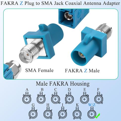 QIANRENON FAKRA Z ذكر إلى SMA أنثى موصل هوائي محوري أزرق مائي FAKRA Z التوصيل إلى SMA Jack محول RF للسيارات، 0-4 جيجا هرتز 50Ω، لهوائي السيارة GPS SDARS 4G/5G in Saudi Arabia