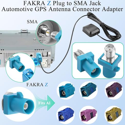 QIANRENON FAKRA Z ذكر إلى SMA أنثى موصل هوائي محوري أزرق مائي FAKRA Z التوصيل إلى SMA Jack محول RF للسيارات، 0-4 جيجا هرتز 50Ω، لهوائي السيارة GPS SDARS 4G/5G in Saudi Arabia