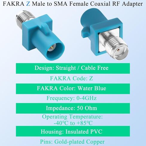 QIANRENON FAKRA Z ذكر إلى SMA أنثى موصل هوائي محوري أزرق مائي FAKRA Z التوصيل إلى SMA Jack محول RF للسيارات، 0-4 جيجا هرتز 50Ω، لهوائي السيارة GPS SDARS 4G/5G in Saudi Arabia