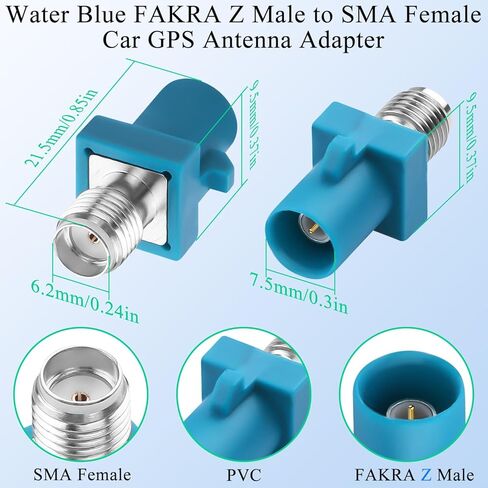 QIANRENON FAKRA Z ذكر إلى SMA أنثى موصل هوائي محوري أزرق مائي FAKRA Z التوصيل إلى SMA Jack محول RF للسيارات، 0-4 جيجا هرتز 50Ω، لهوائي السيارة GPS SDARS 4G/5G in Saudi Arabia