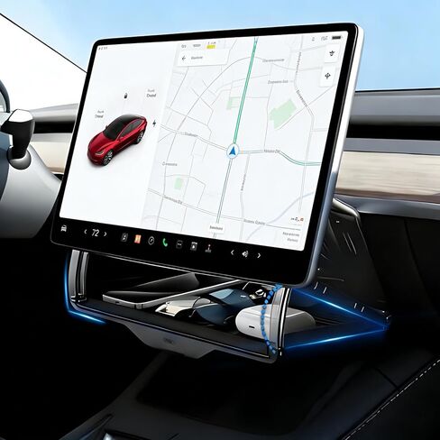 صندوق تخزين أسفل الشاشة مصمم لـ Tesla Model Y 2019~2024، Model Y Juniper 2025+، Model 3 2017-2023، Model 3 Highland 2024+، [تصميم مخفي] ملحقات صينية منظم وحدة التحكم المركزية in Kuwait