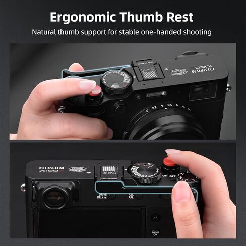 غطاء الحذاء الساخن المعدني بمقبض الإبهام مع زر الغالق لملحقات فوجي FUJIFILM X100VI / X100V (أسود) in Kuwait