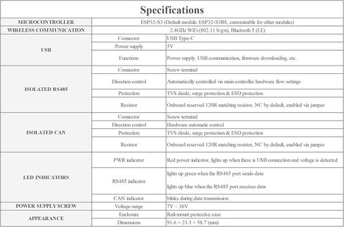 لوحة تحكم ESP32-S3 صناعية مع واجهات اتصال RS485 وCAN، تدعم اتصال Wi-Fi/Bluetooth / RS485 / CAN، ودوائر حماية متعددة مدمجة، لسوق AIoT in Saudi Arabia