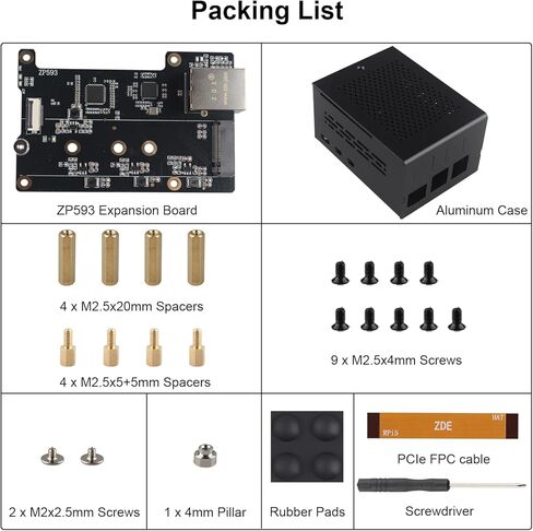 ZDE ZP593 PCIe to 2.5G Ethernet Port PCIe to M.2 Key-M NVMe SSD HAT Expansion Board 2.5GB 2.5GBE with ZC506 Aluminum Case for Raspberry Pi 5 2GB 4GB 8GB 16GB in Saudi Arabia