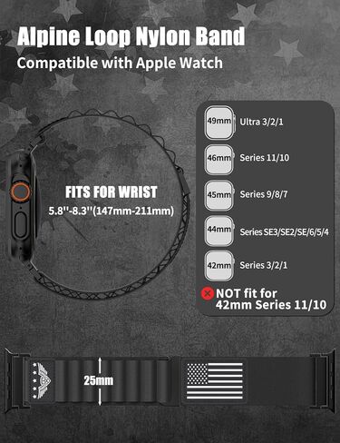 أحزمة نايلون بحلقة جبال الألب في انتظار الحصول على براءة اختراع متوافقة مع Apple Watch Ultra 3 2 1 Band Men 49mm 46mm 45mm 44mm 42mm، حزام رياضي من النايلون على شكل نجمة لسلسلة iWatch SE 11 10 9 8 7 6 5 4 3 in Kuwait
