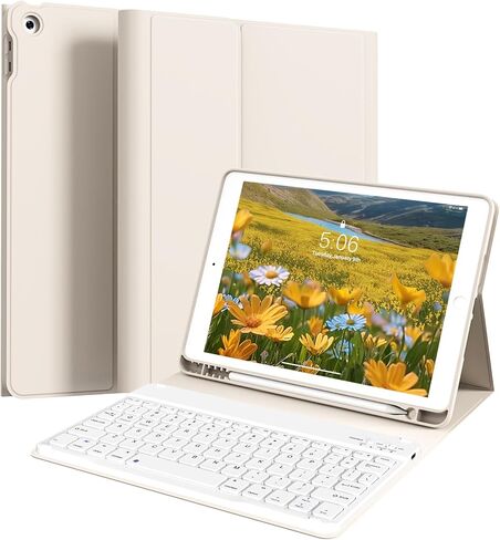 حافظة KenKe لجهاز iPad (A16) الجيل 11/10 مع لوحة مفاتيح 11/10.9 بوصة 2025/2022، لوحة مفاتيح لاسلكية رفيعة وخفيفة قابلة للفصل، غطاء لوحة مفاتيح قابل للطي مع حامل أقلام، أغطية مفاتيح مربعة، كريمي أبيض in Kuwait