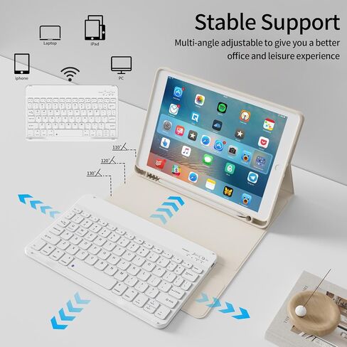 حافظة KenKe لجهاز iPad (A16) الجيل 11/10 مع لوحة مفاتيح 11/10.9 بوصة 2025/2022، لوحة مفاتيح لاسلكية رفيعة وخفيفة قابلة للفصل، غطاء لوحة مفاتيح قابل للطي مع حامل أقلام، أغطية مفاتيح مربعة، كريمي أبيض in Kuwait