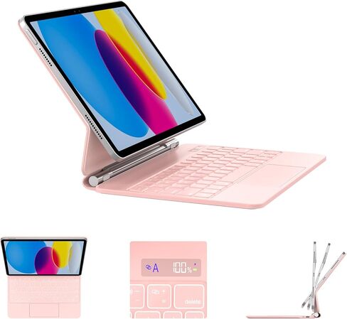 حافظة لجهاز iPad الجيل 11th 10th مع لوحة مفاتيح - لوحة مفاتيح سحرية بإضاءة خلفية 7 ألوان لجهاز iPad 11 بوصة A16 2025 الجيل العاشر 10.9 بوصة 2022 (وردي) in Kuwait