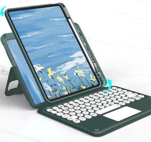 HENGHUI Magnetic Keyboard Case for iPad 9th 8th 7th Generation 10.2",Air 3rd Gen,Pro 10.5" Touchpad Color Keyboard Round Key Clear Case Support Portrait Mode (DarkGreen) in Saudi Arabia
