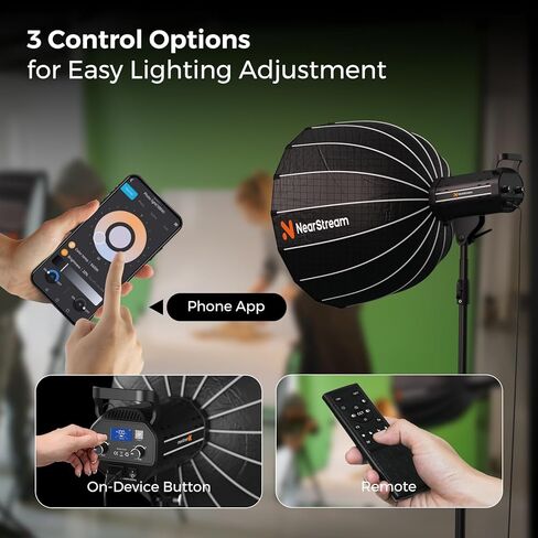 مجموعة إضاءة NearStream 100W Softbox مع حامل ثلاثي الأرجل، حامل قابل للتعديل 110 بوصة، Softbox 27.6 بوصة، ضوء استوديو LED قابل للتعتيم 2700K–6500K، CRI 97+، التحكم عن بعد والتحكم في التطبيقات للبث المباشر وتسجيل الفيديو in Saudi Arabia