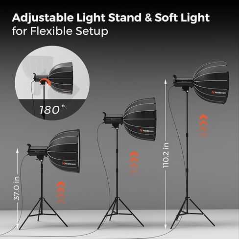 مجموعة إضاءة NearStream 100W Softbox مع حامل ثلاثي الأرجل، حامل قابل للتعديل 110 بوصة، Softbox 27.6 بوصة، ضوء استوديو LED قابل للتعتيم 2700K–6500K، CRI 97+، التحكم عن بعد والتحكم في التطبيقات للبث المباشر وتسجيل الفيديو in Saudi Arabia