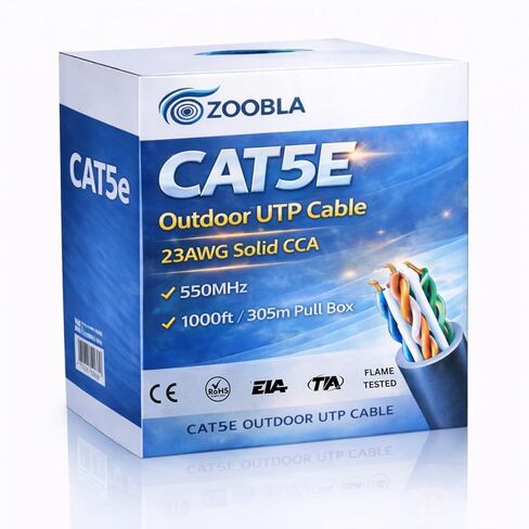 | كابل إيثرنت Cat5e بطول 1000 قدم (305 متر) - 23AWG Solid CCA UTP، كابل شبكة LAN خارجي 550 ميجاهرتز لجهاز التوجيه والمحول والألعاب ولوحة التصحيح وكاميرا IP وPoE - صندوق السحب in Kuwait